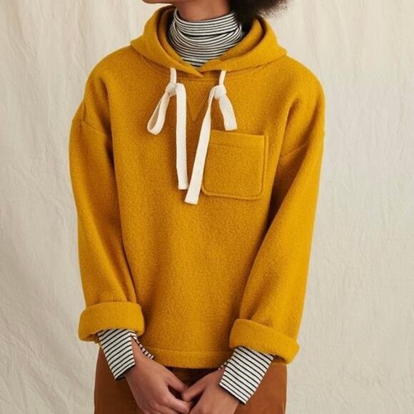 Alex Mill Boiled Wool 100% Merino Hoodie Sweater Mustard Yellow Cozy Classic EUC - Picture 1 of 14